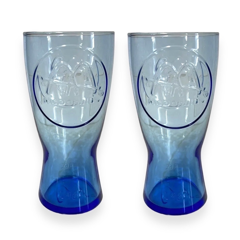 McDonalds Glass Cobalt Blue Retro 1961 Collectors Pair of Drinking Soda Fountain